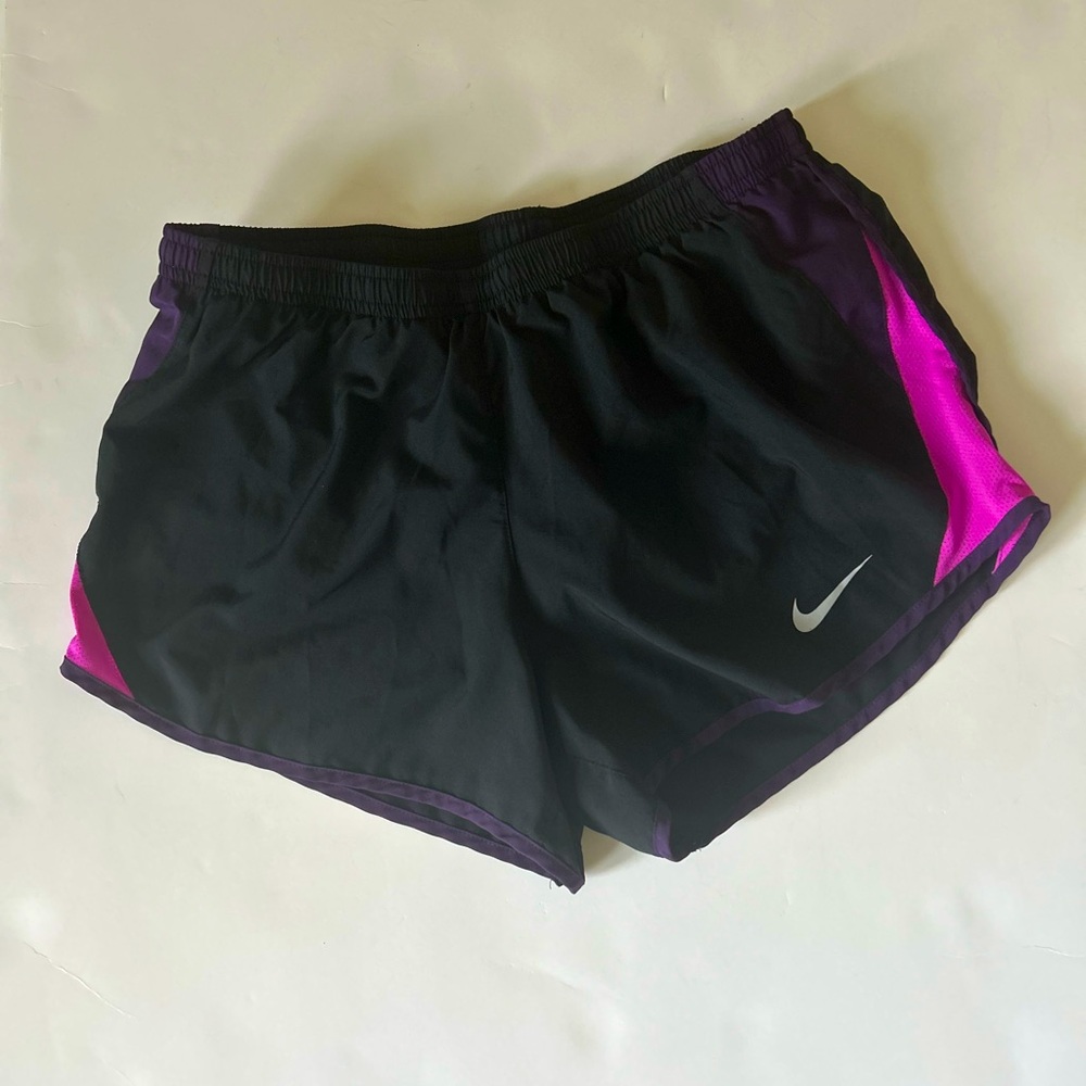 Nike Dri Fit running shorts, black, pink purple trim, M